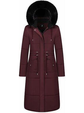 Women's Dark Red Waterproof Warm Windproof Overcoat Long Winter Puffer Coat